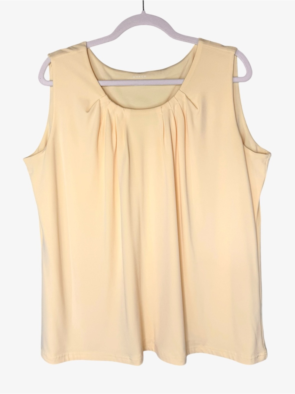 Grace Buttercup Yellow Pleated Scoop Neck Shell 1X Dressy Tank Top Camisole EUC